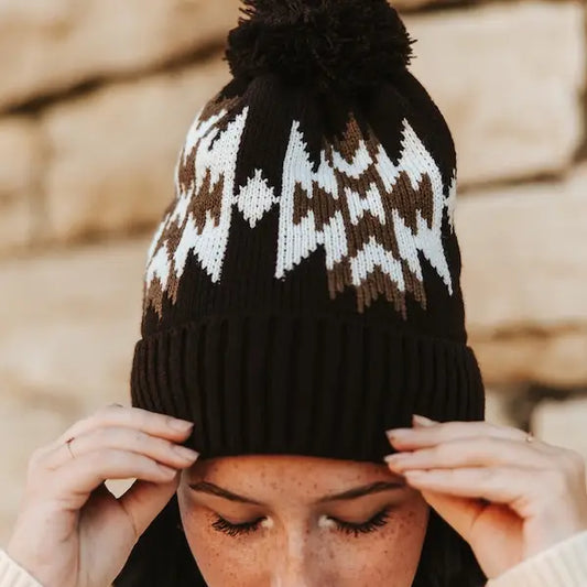 Wild West Aztec Pom Beanie | Brown & Black