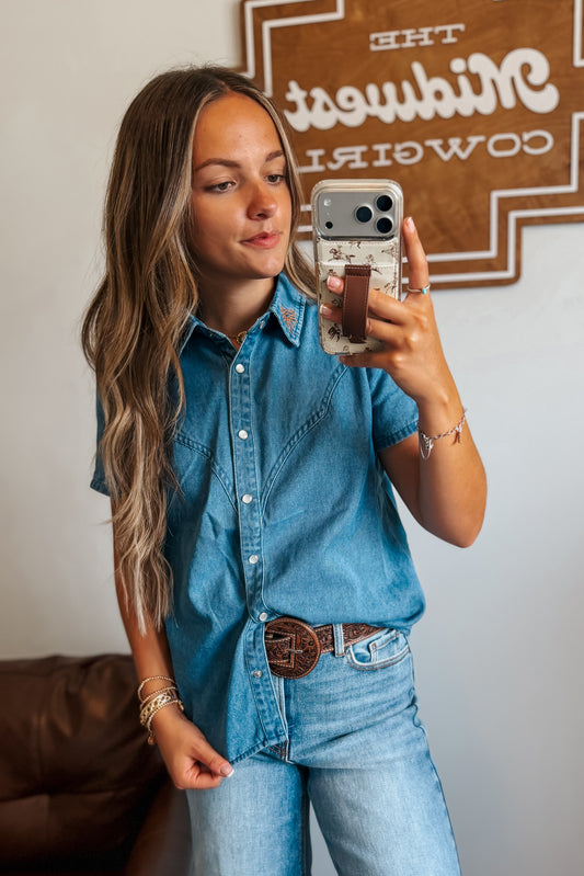 Boot Stitch Pearl Snap | Dark Denim