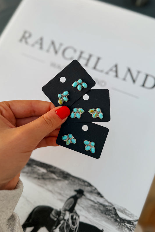 Mini Kingman Turquoise Half Cluster Studs by Maxine Ramirez
