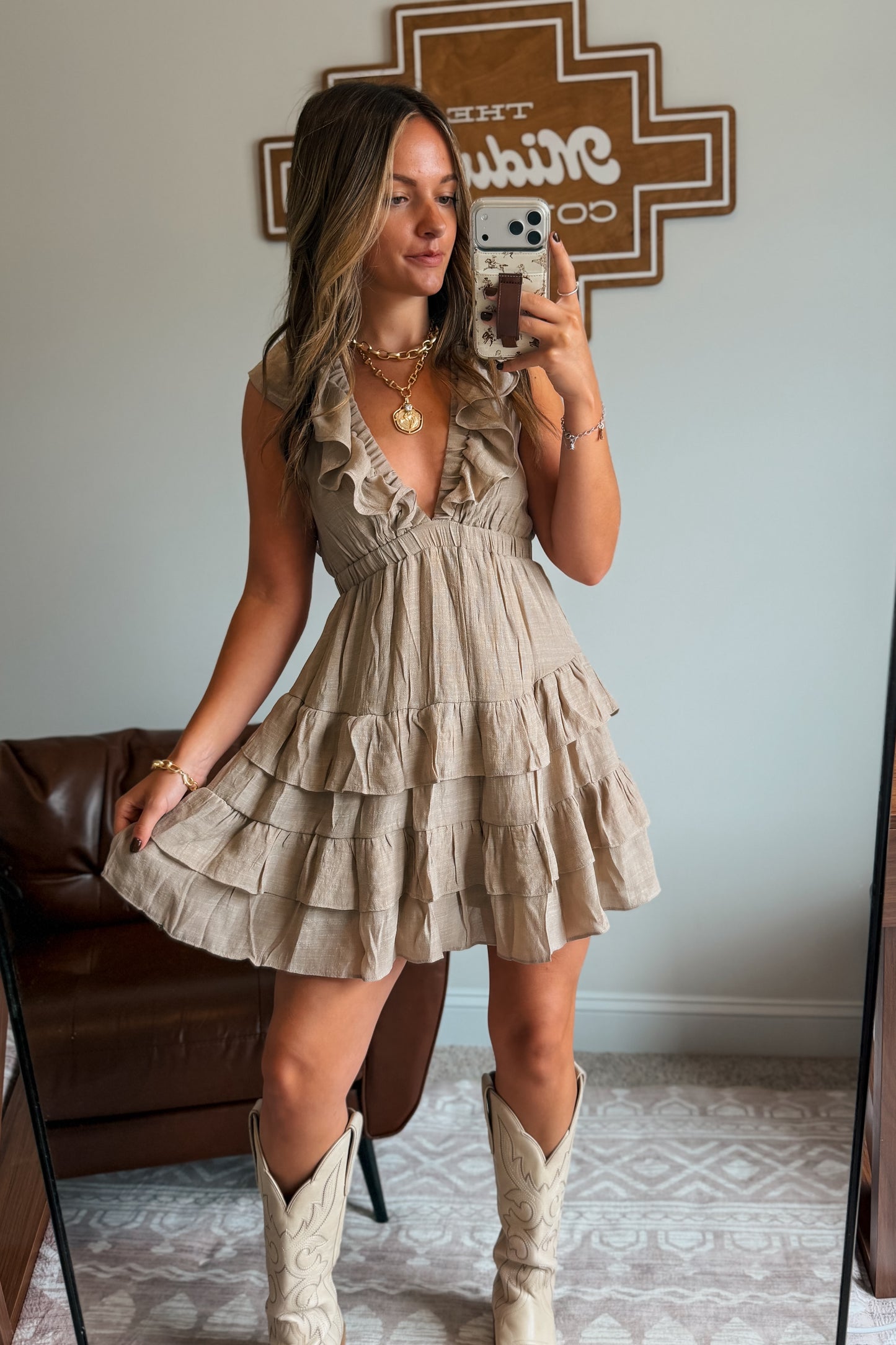 Ruffle Mini Dress | Taupe
