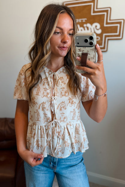Cowboy Puff Sleeve Tie Top