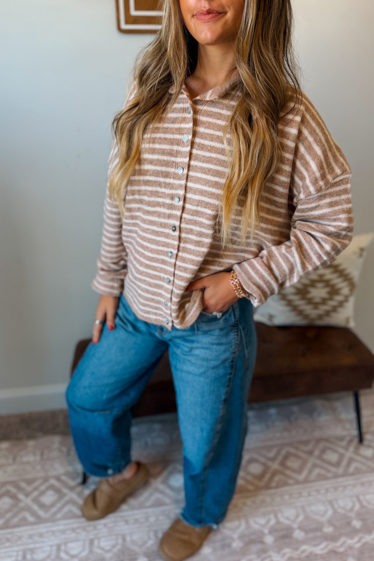 Striped Cardigan | Taupe