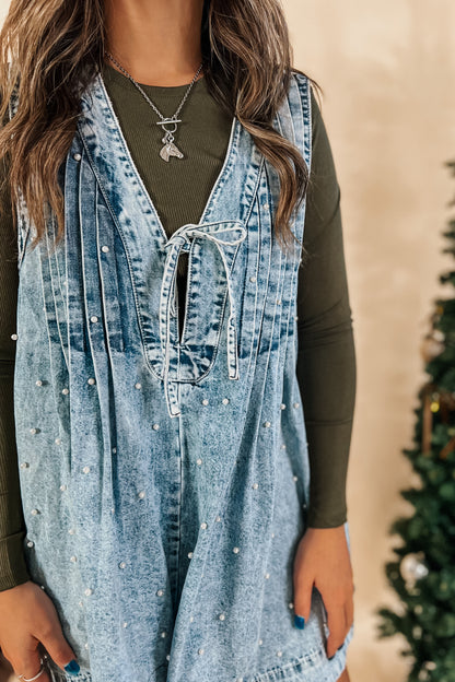 Pearl Pony Denim Romper