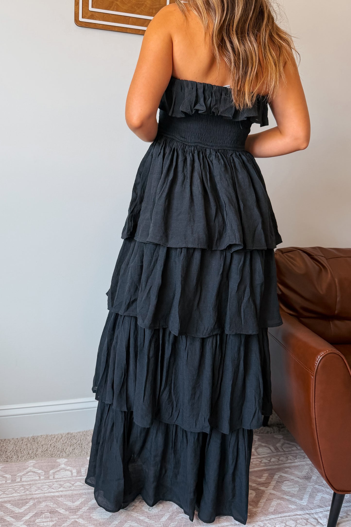 Strapless Ruffle Maxi Dress | Black