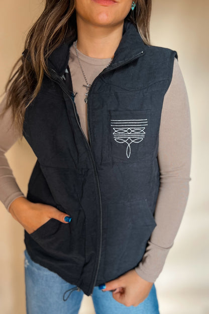 Boot Stitch Puffer Vest | Black