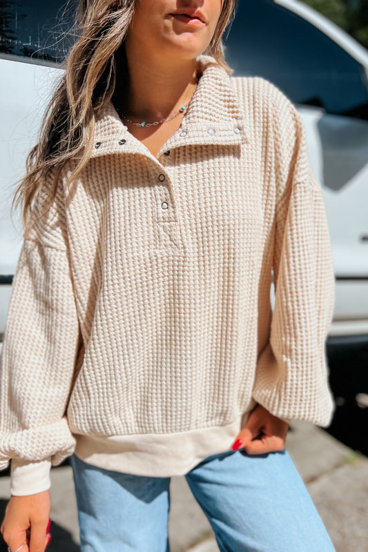 Half Button Waffle Knit