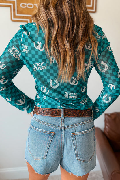 Rodeo Teal Mesh Top