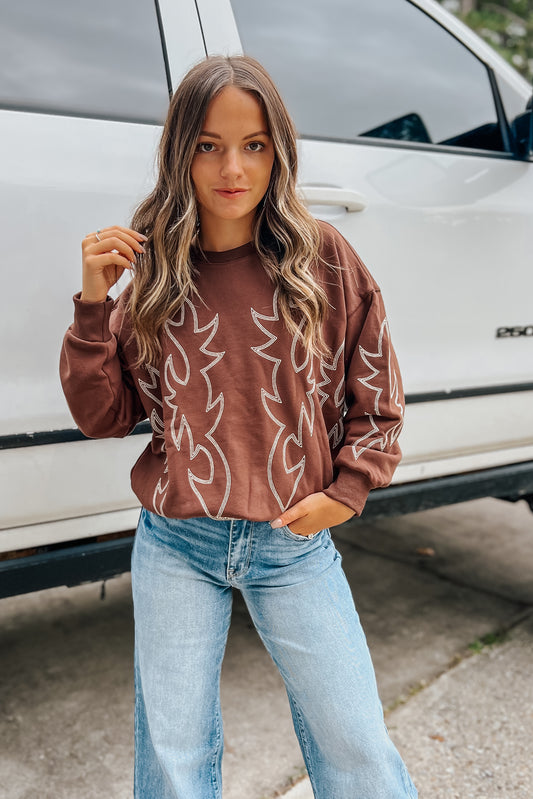 Boot Stitch Embroidered Sweatshirt | Brown