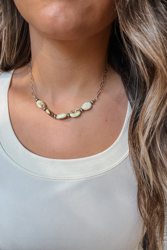 15-Inch Lemon Turquoise & Sterling Saucer Pearl Necklace