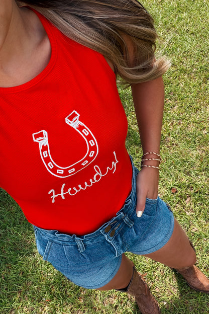 Red Howdy Tank Top