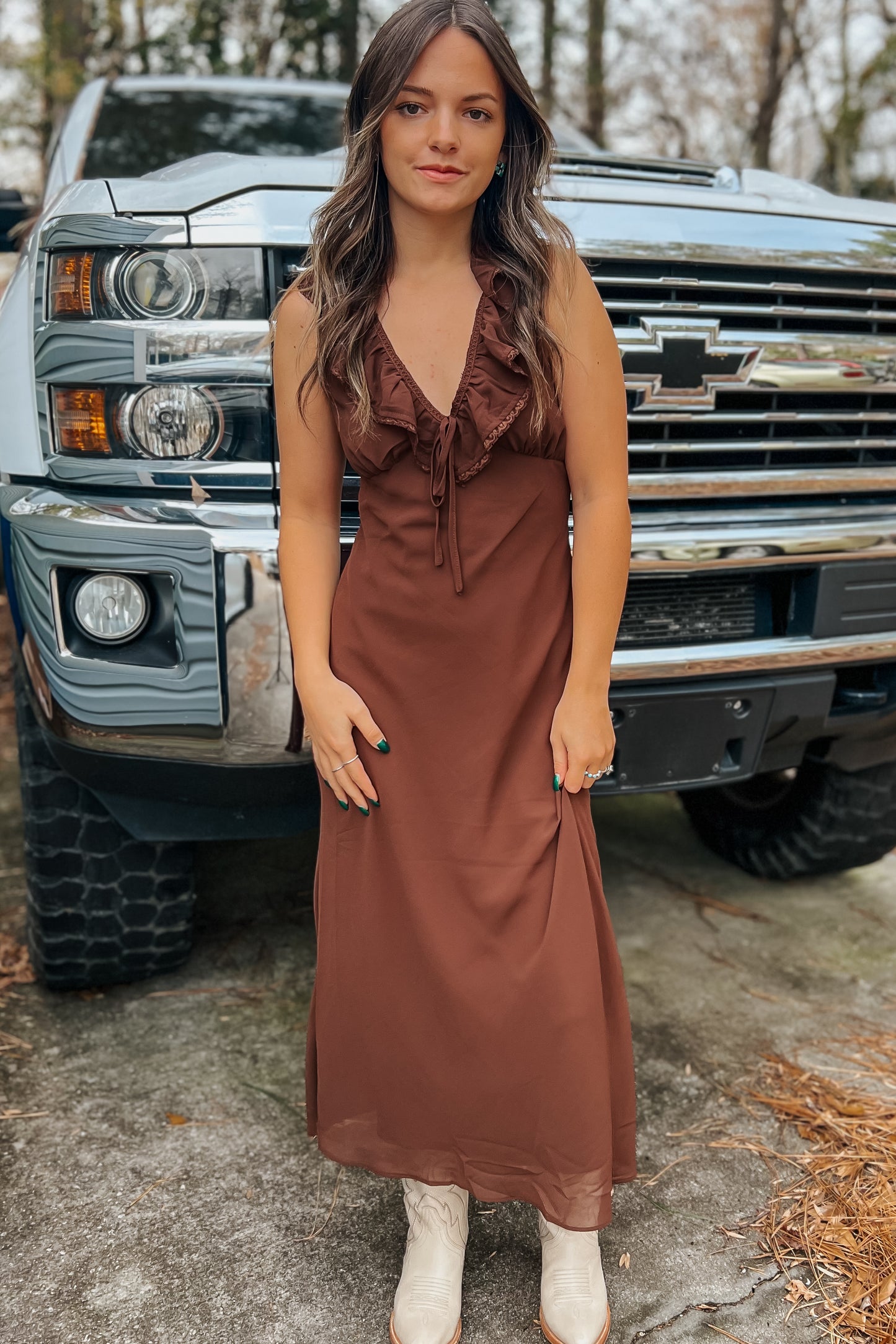 Ruffle Maxi Dress | Brown