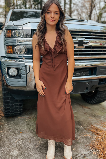 Ruffle Maxi Dress | Brown