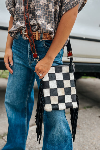 Checkered Cowhide Crossbody | Black
