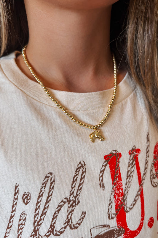 Horse Charm Beaded Necklace | Gold