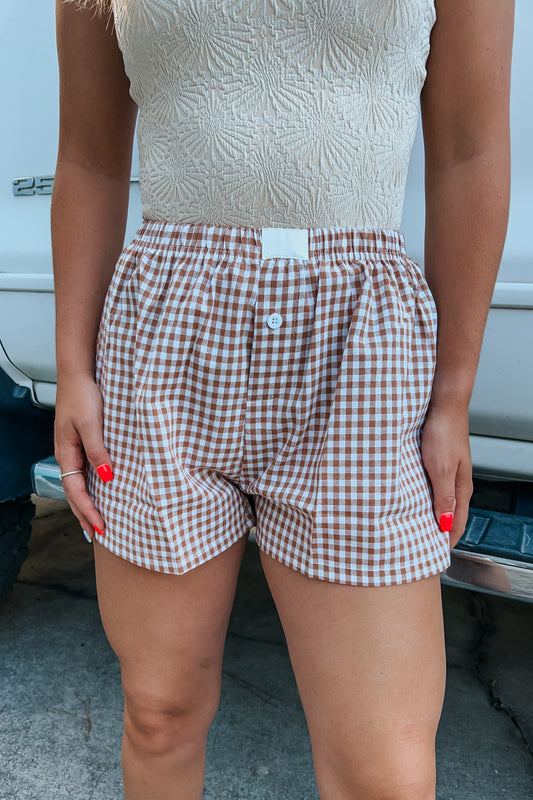 Tan Gingham Boxer Shorts