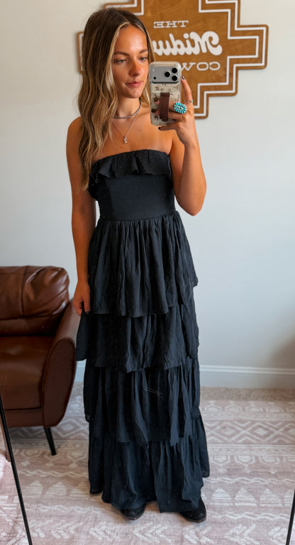 Strapless Ruffle Maxi Dress | Black