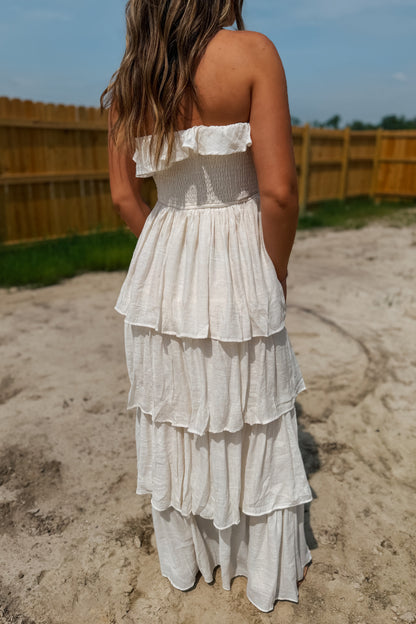 Strapless Ruffle Maxi Dress | Ivory