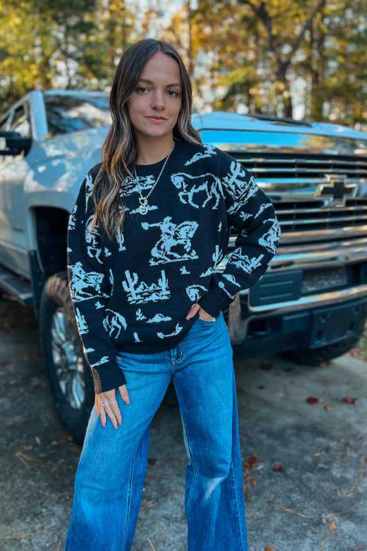 Western Rodeo Sweater | Black