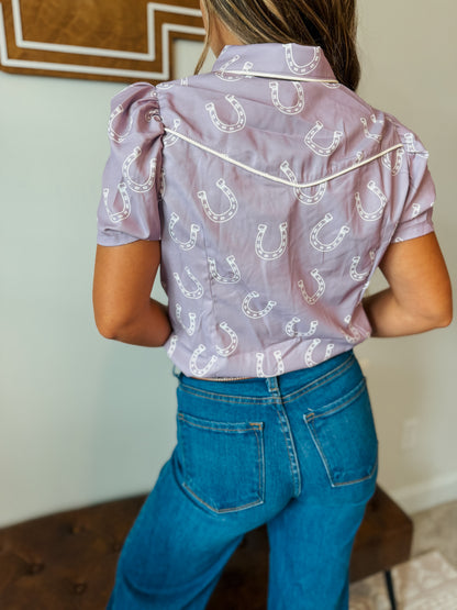Lilac Horseshoe Pearl Snap Top